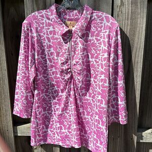 Sport Haley Tropical Multi Print Mock Neck Long Sleeve Shirt -  L - Great Cond.